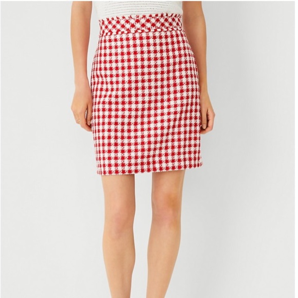 NWT Ann Taylor Gingham Fringe Tweed Skirt , size 10